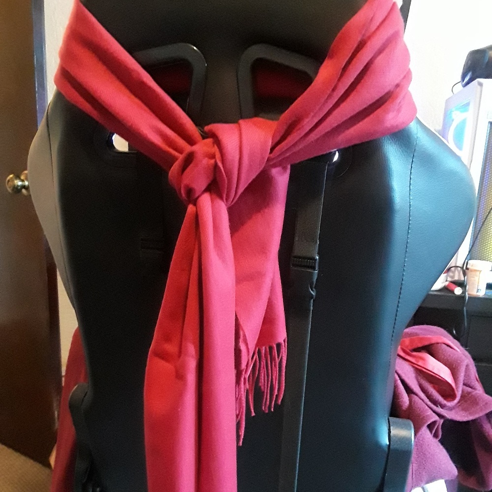 100% Red Cashmere Scarf with Fringe